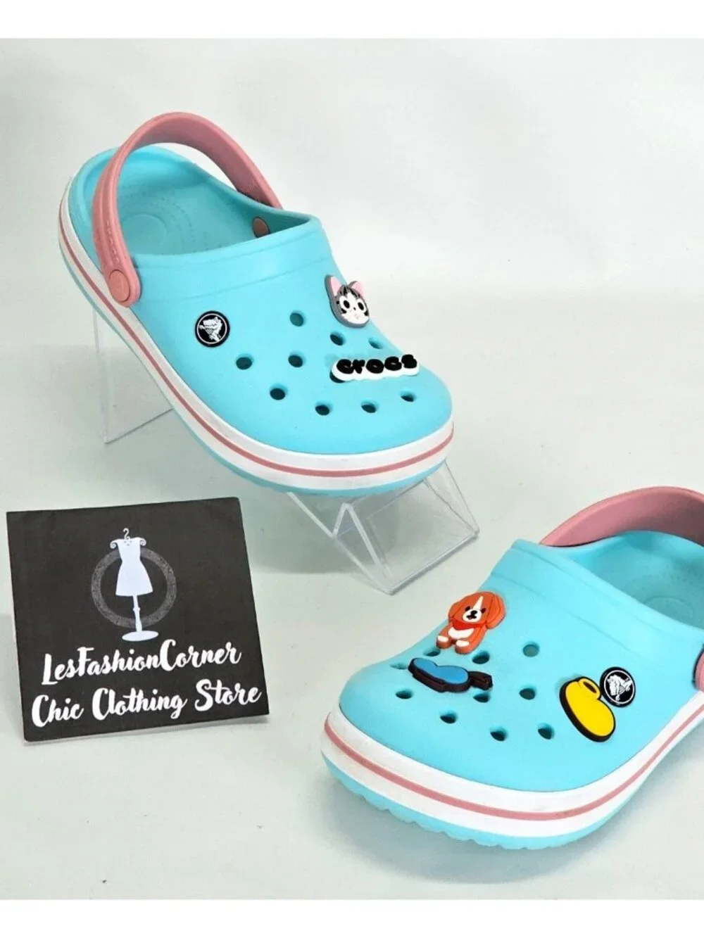 Crocs Junior Ice Blue/Pink Rubber Jibbitz Crocband Clog Size 2 1993